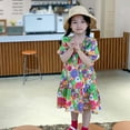 thumbnail image 5 of Uccdo Little Girls Casual Floral Dresses Children Puff Sleeve Square Neck Beach Dress Sundress 3-8T, 5 of 7