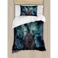 thumbnail image 3 of Space Duvet Cover Set Queen Size, Outer Space Nebula Galaxy Stars Mars Jupiter with a Tree on a Planet Universe Print, Decorative 3 Piece Bedding Set with 2 Pillow Shams, Multicolor, by Ambesonne, 3 of 3