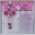 thumbnail image 1 of Regalo de primera comunión para niña, hecho a mano en Estados Unidos, cruz de cristal de mosaico rosa con sentimiento, 1 of 1