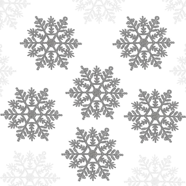 24 Uds. Adornos navideños de copos de nieve de plástico con purpurina para decoración navideña, decoración de ventanas