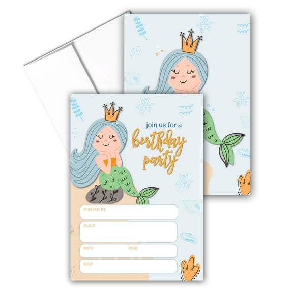 Stonehouse Colleciton | Kids Birthday Party Invitation Set | Mermaid Theme invit