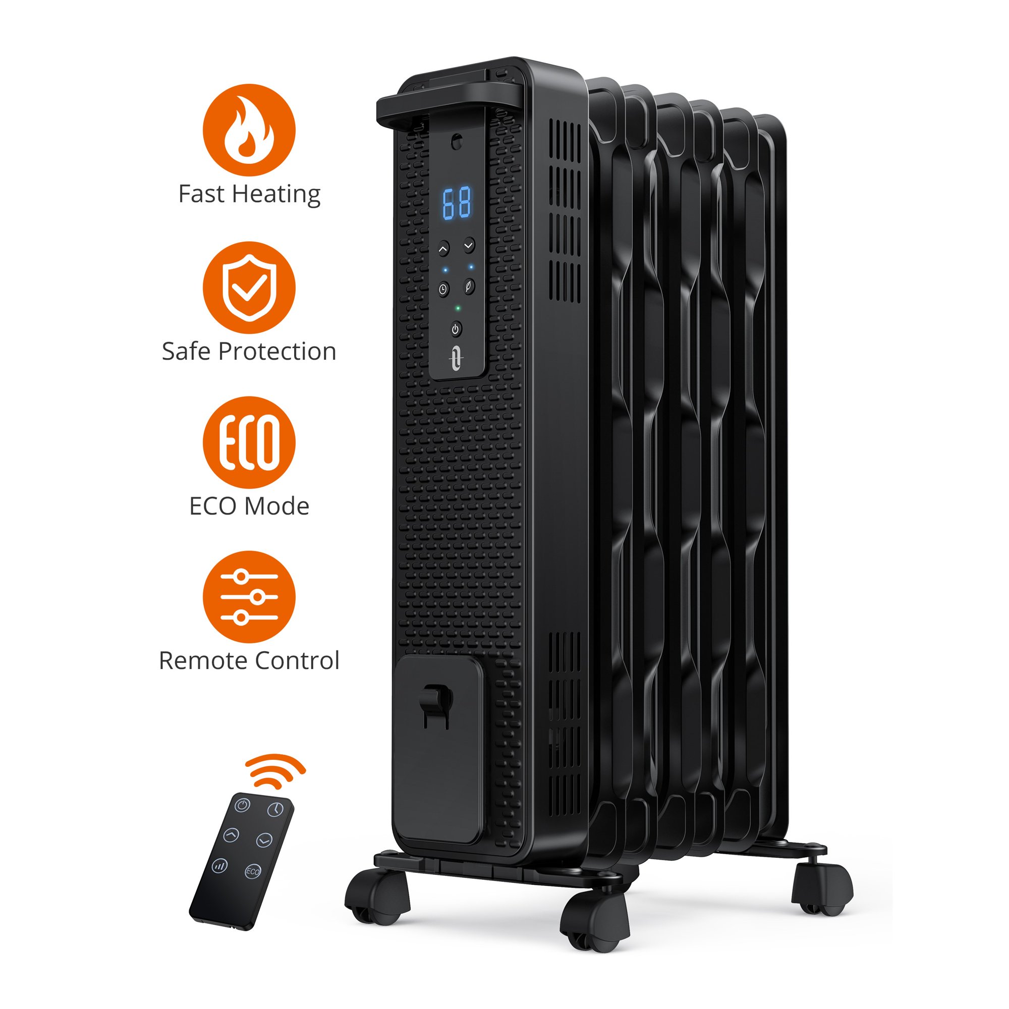 TaoTronics Oil-Filled Heater, 1500W Auto Space Heater with Remote Control  ECO Mode LED Display for Bedroom Living Room Office - Walmart.com
