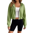 thumbnail image 2 of BXJX Womens Cropped Hoodies, Spring Fall Zip up Long Sleeve Casual Ladies Jackets Green Size 2XL, 2 of 8