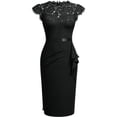 thumbnail image 5 of Wdgfv Women's Elegant Floral Lace Ruffle Design Cap Sleeve Party Dress Black M, 5 of 6