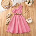thumbnail image 7 of Xdegoge Elegant Kids Girls Dress Knee Length Pleated One Shoulder Tween Summer Dress Belted Flowy Wedding Guest Party Wear, 7 of 7
