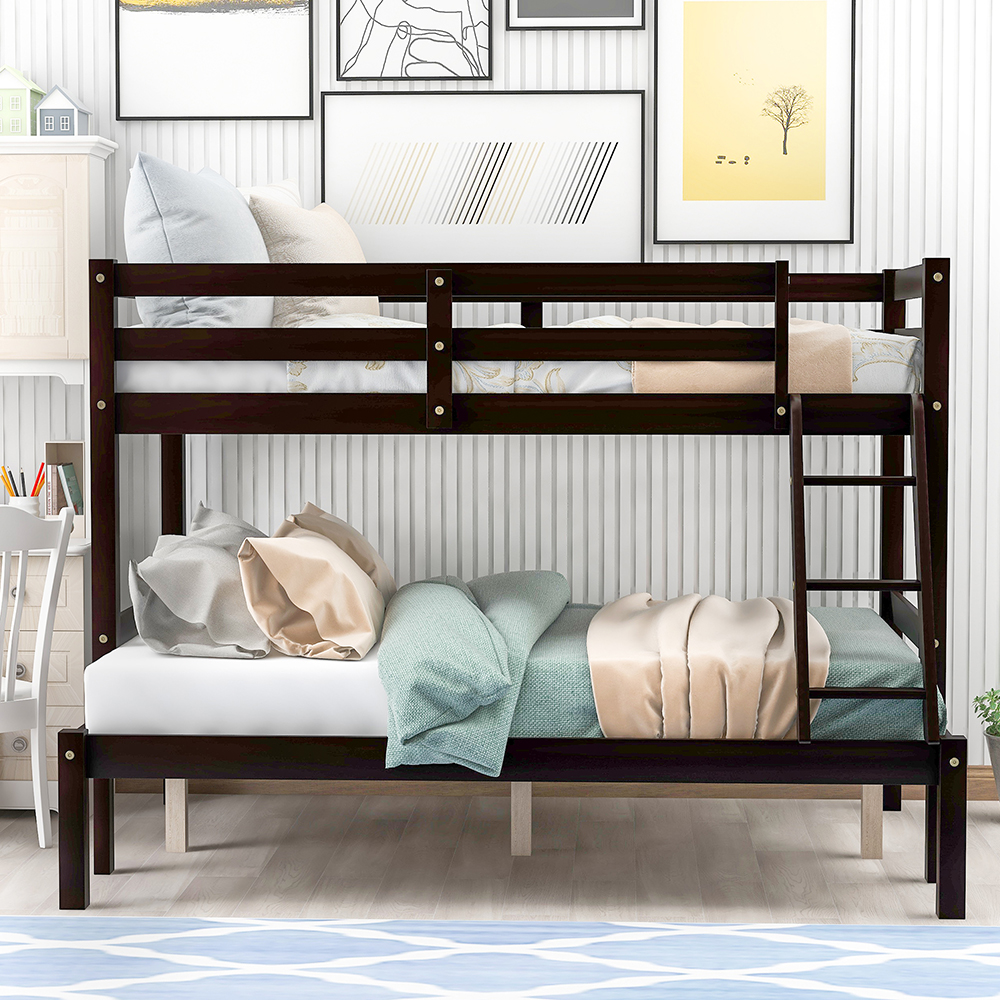 Kepooman Twin over Full Solid Wood Bunk Bed with Ladder for Bedroom Dorm, 79.5"L x 56.9"W x 59"H, Espresso Kepooman Twin over Full Solid Wood Bunk Bed with Ladder for Bedroom Dorm, 79.5"L x 56.9"W x 59"H, Espresso