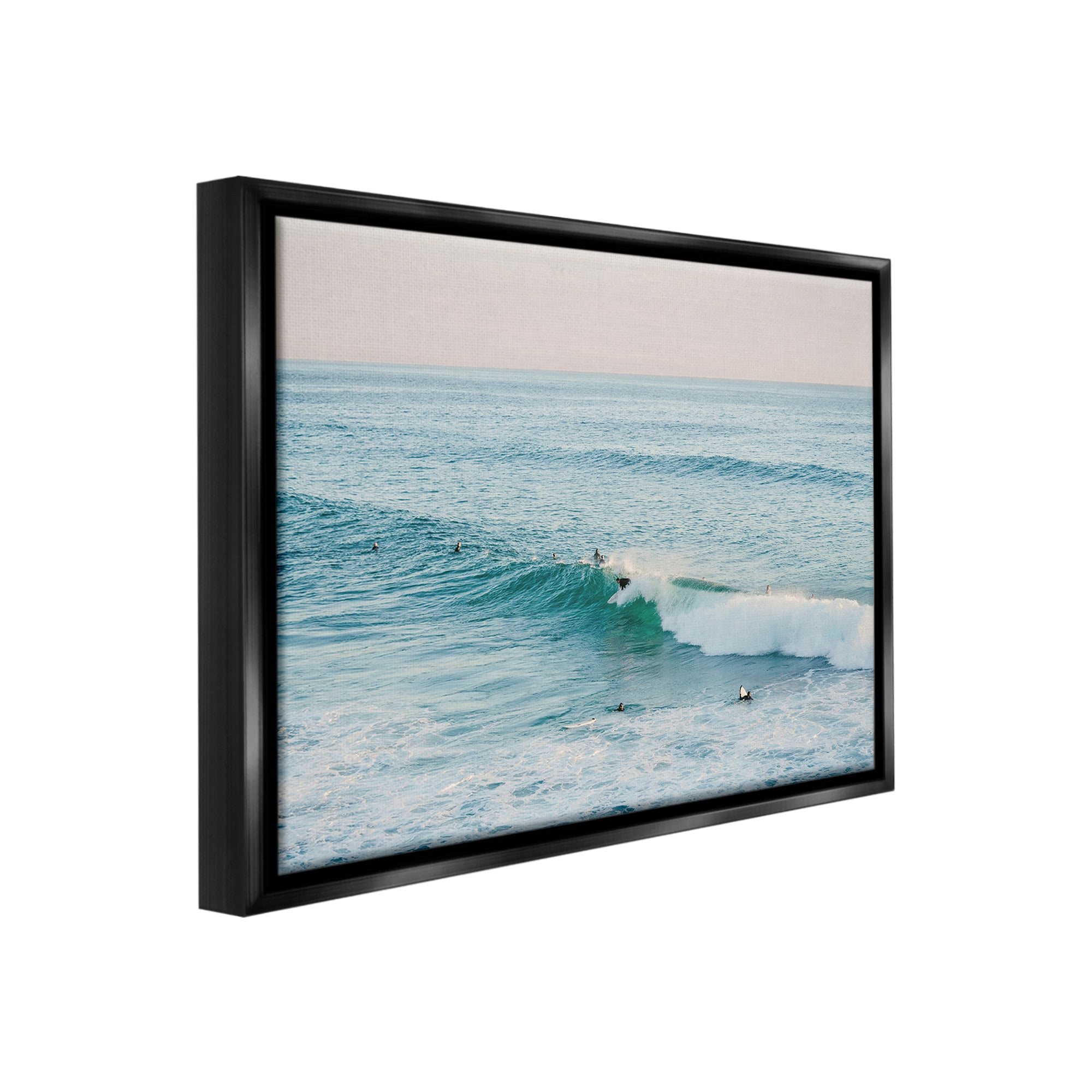 Stupell Industries Surfers Riding Waves Landscape Photography Black Floater Framed Canvas Art Print Wall Art, 21 x 17