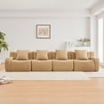thumbnail image 3 of 4-Seat Boneless Sofa,High-Quality Teddy Fabric,No assembly required Curved armrest,Anti-slip Design,32D High Density Sponge Full Compression Vacuum Packag,For Studies Iiving Rooms,Camel, 3 of 5