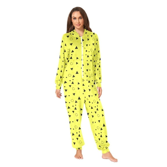Yellow Triangle Dots Adult onesie Pajamas, Crystal Velvet Ultra Soft Warm Jumpsuit for Men and Women