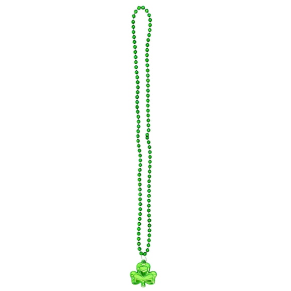 St Patrick's Day Necklace Green Plastic Bead Necklace With Shamrock Pendant 33.07 in Length