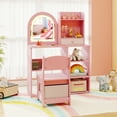 thumbnail image 4 of Gymax Kids Vanity Set Princess Girls Makeup Vanity Desk w/ 3-Color LED Lighted Mirror Pink, 4 of 10