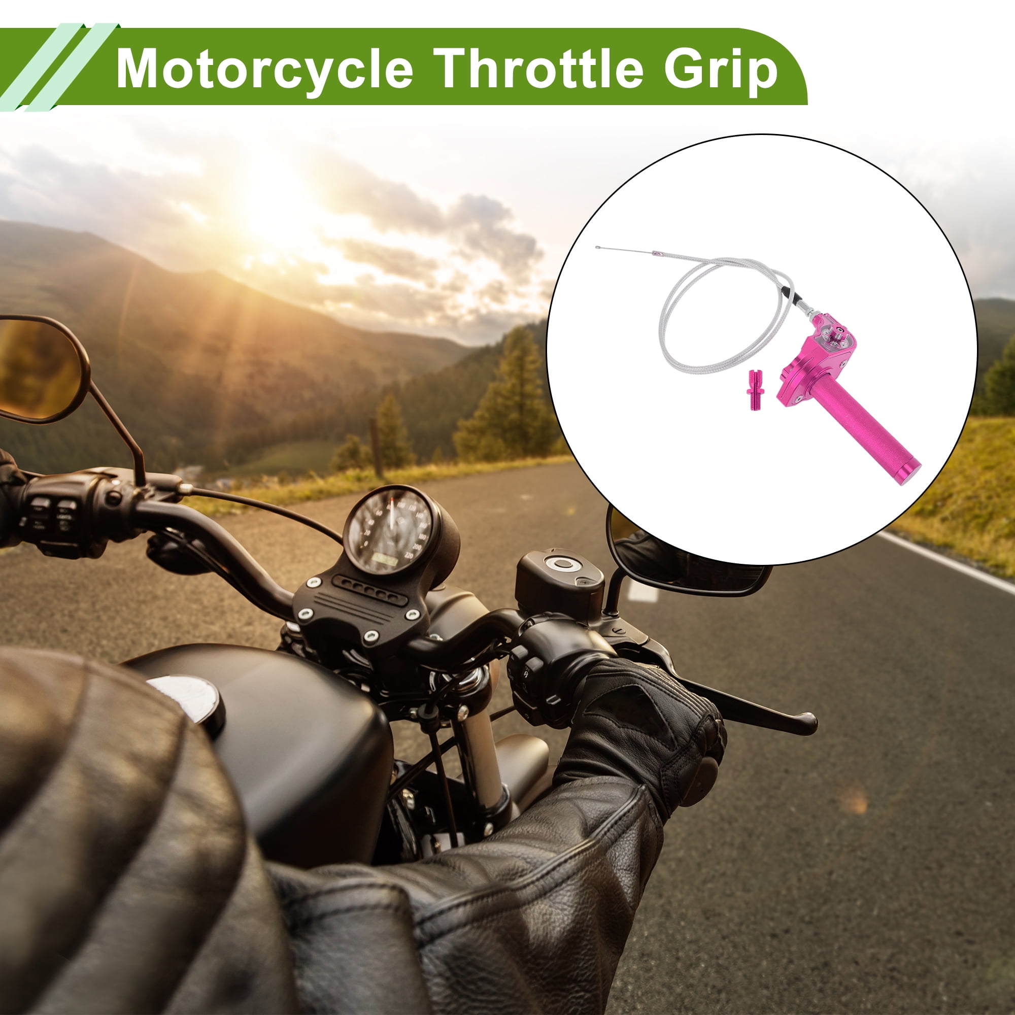 Unique Bargains 22mm Throttle Grip with M10 Screw and 47.2 Inch Cable Rose Red