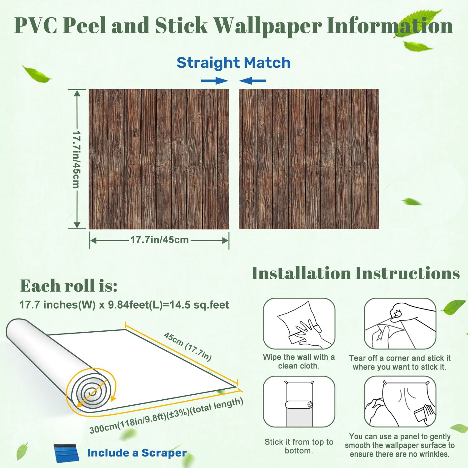 Peel and Stick Wallpaper Rustic Weathered Wooden Plank Wall Texture Natural Brown Wood Grain 17.7in x 118in Contact Paper Removable Self Adhesive Wall Mural Wall Decor for Bedroom Kitchen Cabinets