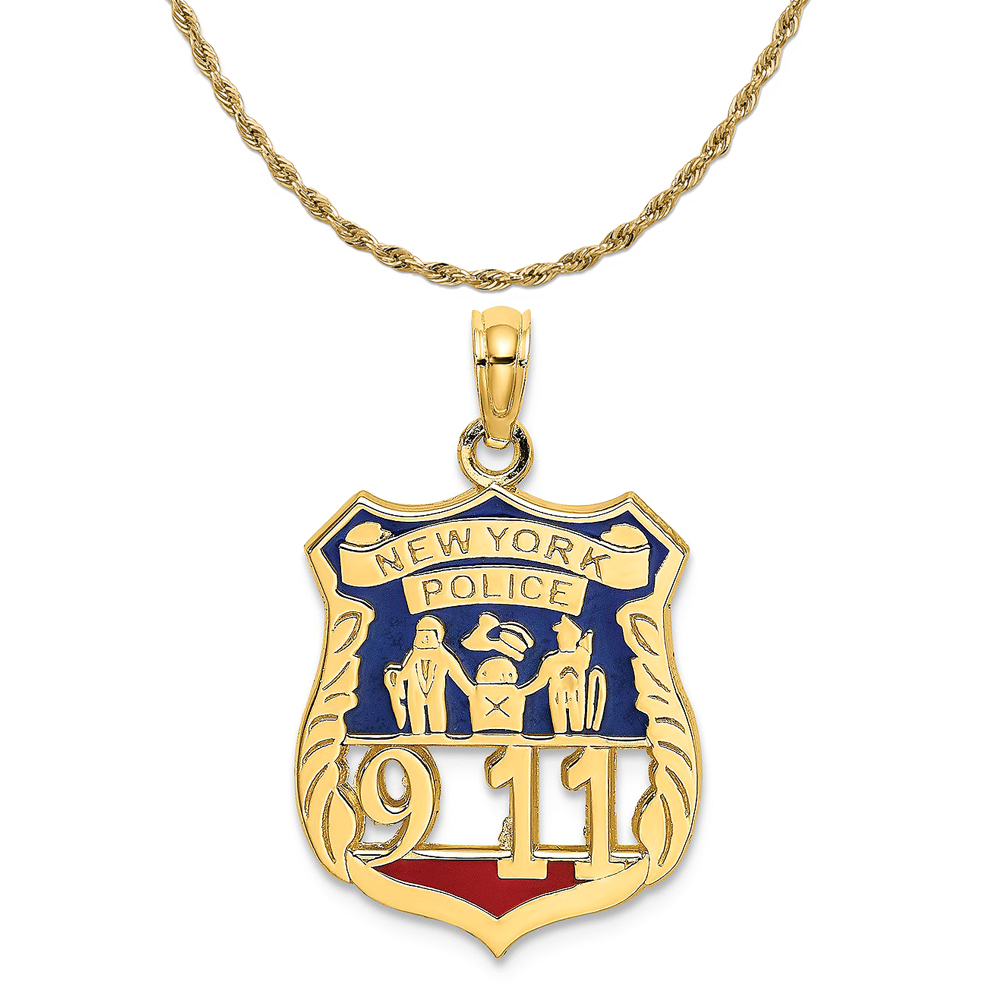 Carat in Karats 14K Yellow Gold Red And Blue Enamel New York Police 911