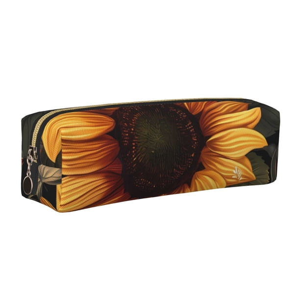 Balery Sunflower Floral Butterfly Estuche de Lápices de Cuero Impreso, Estuche para Suministros de Arte, Estuche de Lápices con Cremallera, Estuche de Almacenamiento de Papelería