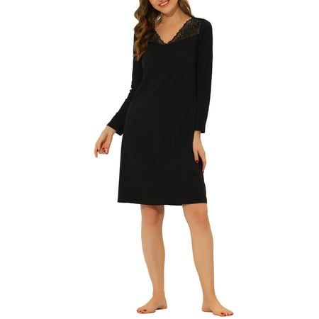 

Unique Bargains Women s Pajamas Dress Nightshirt Lace Trim Lounge Nightgown