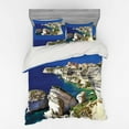 thumbnail image 1 of Cityscape Duvet Cover Set, Binifacio Town Rocks Corsica Coastline Cliff Clear Ocean Summer Seascape Panorama, Bedding Set with Shams and Fitted Sheet, 3 Sizes, by Ambesonne, 1 of 3