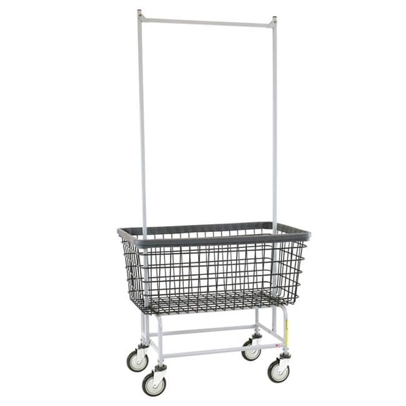 R&B Wire Products Wire Utility Cart with Double Pole Rack, 6 Bushel, Dura-Sevenâ„¢ Anti-Rust Coating