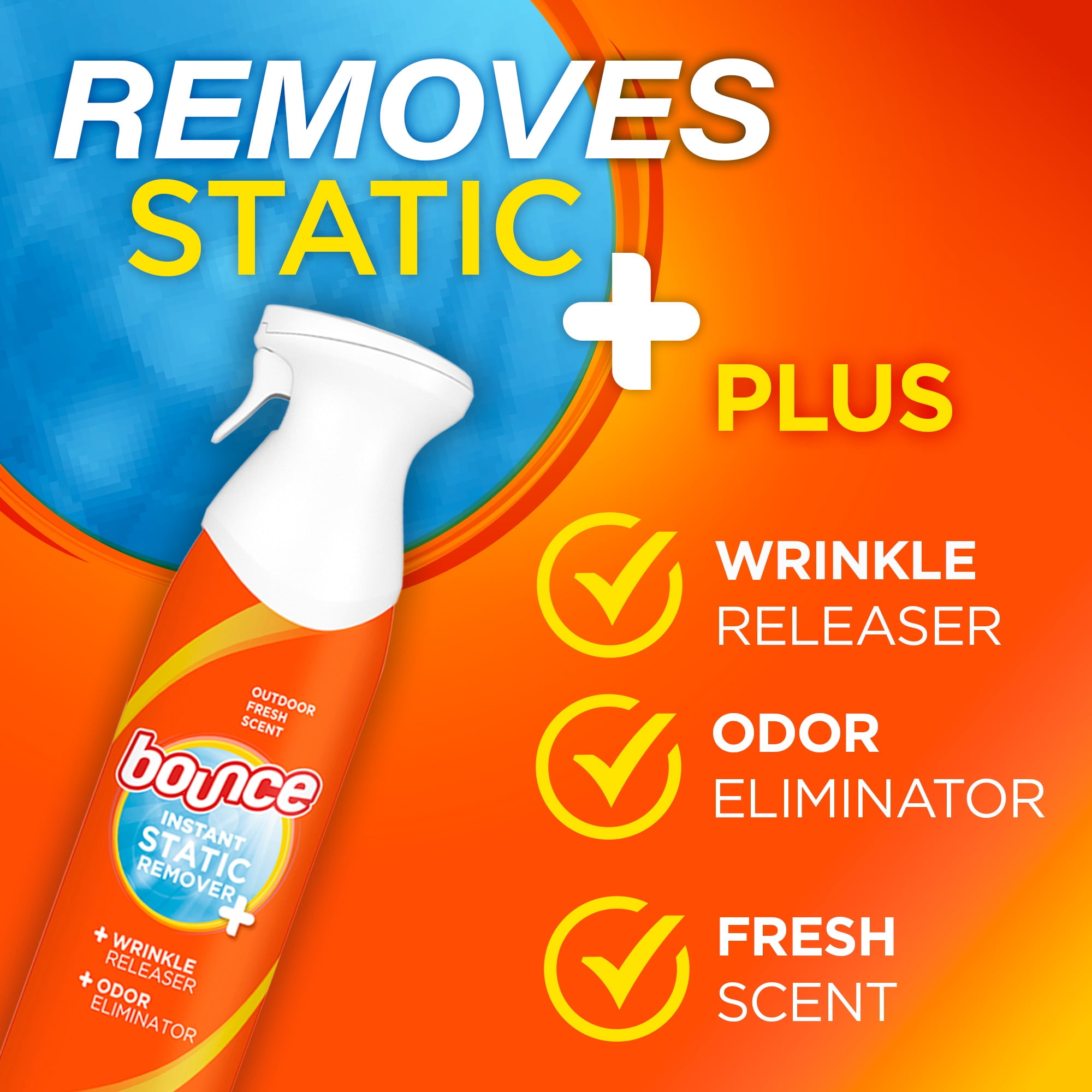 (2 pack) Bounce Rapid Touch-Up 3 in 1 Static Remover, Wrinkle Releaser, Fabric Refreshing Odor Eliminator, Fresh Scent, 9.7 oz