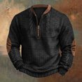thumbnail image 2 of VNKIDY Men's Sweatshirt Fall Winter Warm Casual Cable Knit Quarter Zip Sweatshirt Solid Color Stand Collar Long Sleeve Pullover With Contrast Elbow Patches For Daily Wear Soft Tops, 2 of 3