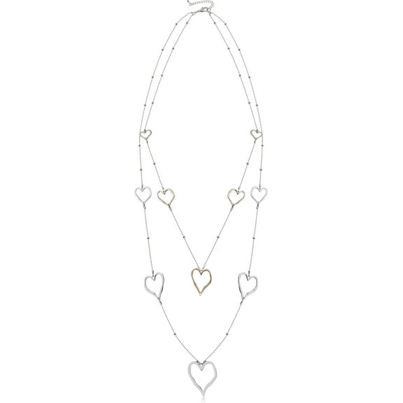 Layered Long Necklaces for Women Sliver Plated Handmade Fashion Jewelry Necklace Chain Strand Multi-Layer Heart Shaped Statement Necklace Sweater Rose-Gold Chain Jewelry