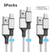 USB C Cable 2.4A Fast Charging Cable, 3Pack 3/6/6 FT Long Charger, Premium Nylon Cables, Fast Charging Cord Compatible with iPhone 15 Samsung Galaxy Note 10/10+ Plus/9/8, S20 S10 S9 S8 Plus (Silver)