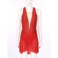 thumbnail image 4 of Miutii Figure Ice Skating Dress for Women Sleeveless Glitter Rhinestones Mesh Splice Leotard Red S, 4 of 8