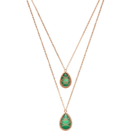 5th & Main Rose Gold over Sterling Silver Hand-Wrapped Bi-Layered Teardrop Chalcedony Necklace