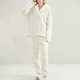 thumbnail image 5 of YOIAVAIOY Womens Fluffy Pajamas Set V Neck Pullover and Joggers Fleece Plush Sleepwear 2 Piece Pjs Sets Warm Fuzzy Loungewear Beige XXL, 5 of 7