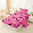 thumbnail image 2 of Homewish Girly Halloween Bat Twin Sheets,Moon Sun Print Bedding,Hot Pink Black,3 Pieces,1 Fitted Sheet and 1 Pillowcase, 2 of 6