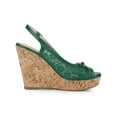 thumbnail image 3 of BLISSFUL STEP Women's Shoes Floral Lace Platform Peep Toe Wedge Heel Sandals Dark Green 8, 3 of 7