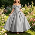 thumbnail image 5 of Girls Off Shoulder Big Bow Maxi Formal Dress A Line Satin Long Gown Kids Wedding Birthday Party Dress Silver 7-8 Years, 5 of 7