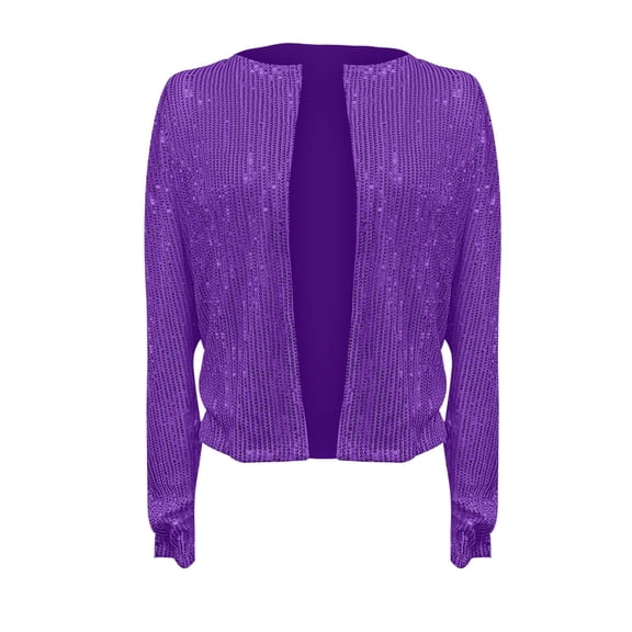 HJYCHN Womens Jackets Fashion Stand Collar Solid Color Sequin Casual Short Jacket Long Sleeve Party Outerwear Winter Coats for Women Purple XXL