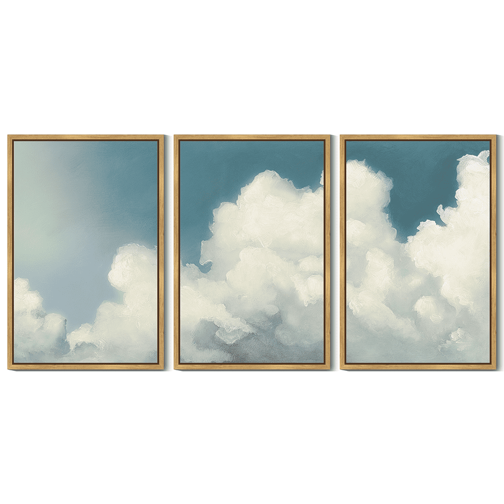 Drsoum Large 24x36in3pcs Natural Framed Cloud Framed Wall Art Cloudy Sky Natural Wall Decor Vintage Landscape Modern Painting Artwork for Living Room Bedroom