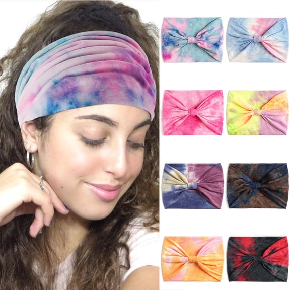 YVNAURA Tie Dye Yoga Headband for Women Wide Elastic Non Slip Sweat Wicking Headbands Rainbow Sports Hair Band Breathable Running Workout Gym Fitness Accessories One Size, Blue,One Size