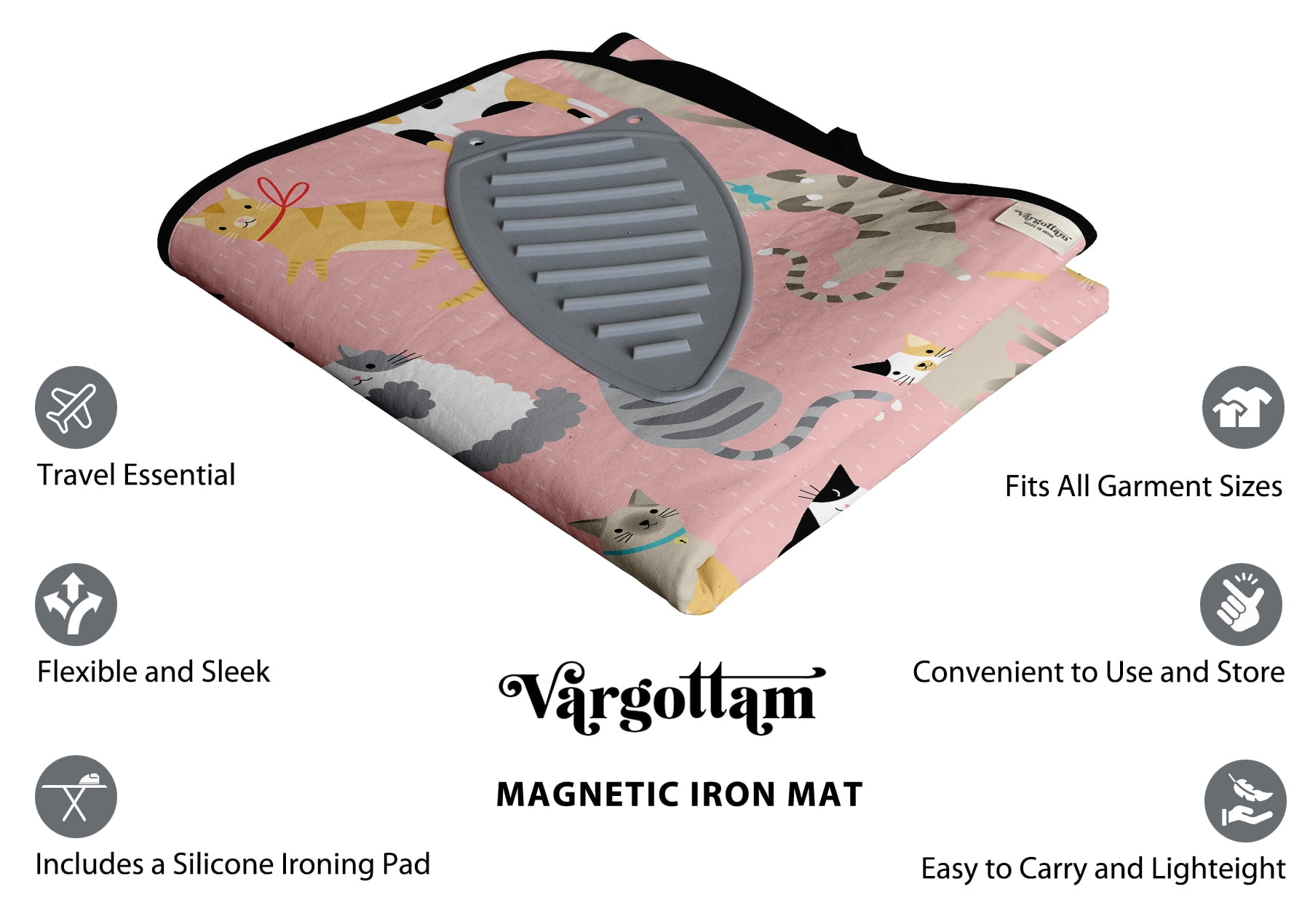 Vargottam Portable Ironing Mat - 28"x48" Foldable Cotton Ironing Pad with Silicone Rest & Magnetic Corners - Travel-Friendly, Space-Saving Iron Board Alternative for Small Homes, Dorms, RVs - Animal