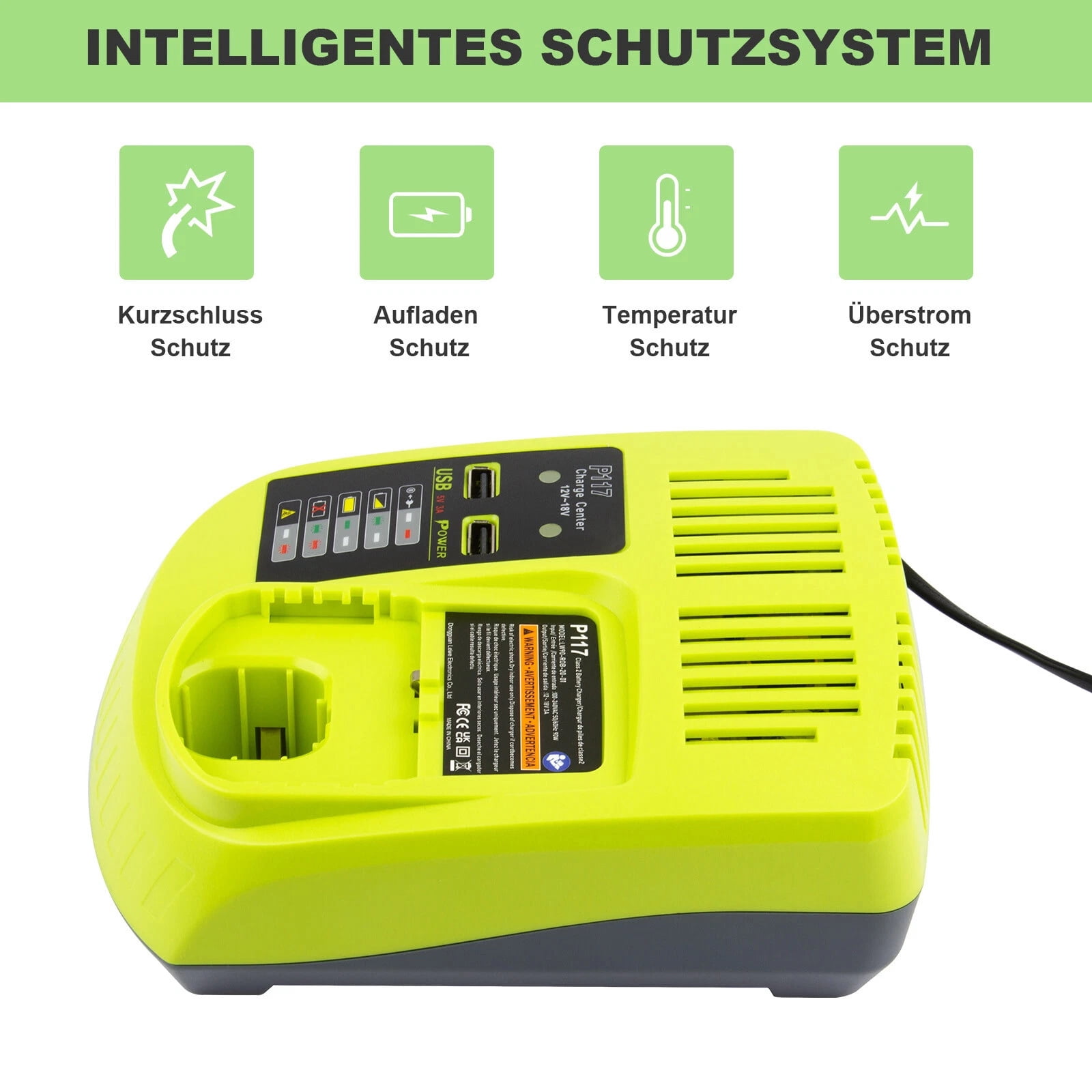 18V Charger Replace for Ryobi P120 P117 P118 P119 P135 【with 2 USB Port Charger】Compatible with P102 P103 P105 P106 P107 P108 P109 P190 P191 PBP002 PBP005 Battery