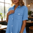 thumbnail image 4 of Smsaxvxz Summer Denim Dresses for Women 2026 Casual Short Sleeve Button Down Shirt Dresses with Pockets Loose Fit Sundress Sky Blue XL, 4 of 8