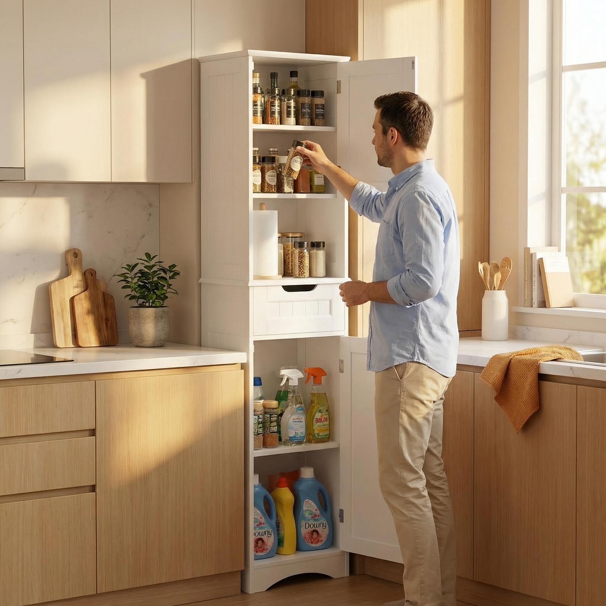 Lofka 67" Tall Narrow Bathroom Storage Cabinet, Freestanding Anti-Tipping Adjustable Shelf for Small Space | Bathroom | Kitchen, White