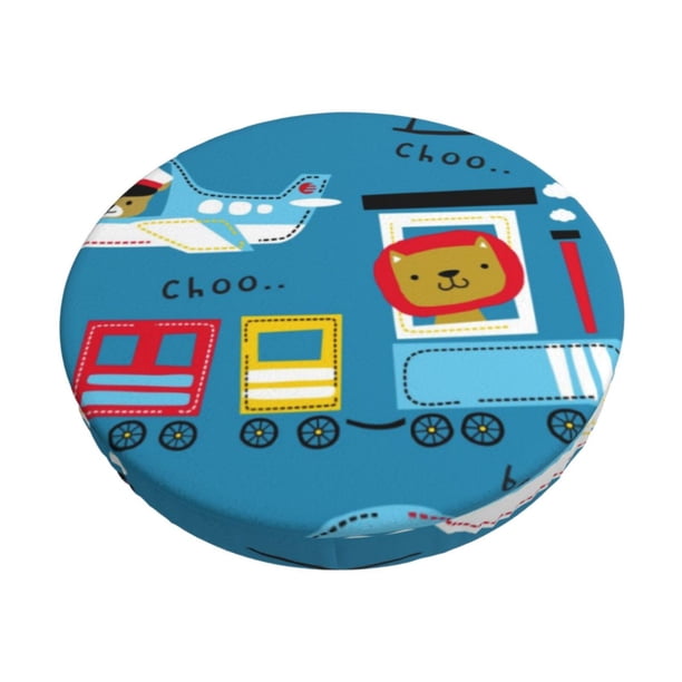 Balery Transportations With Cute Animals Fundas de asiento para taburete de bar redondo de tela de terciopelo ajustables que protegen de arañazos y manchas para sillas de 14 a 17 pulgadas.-14 inch