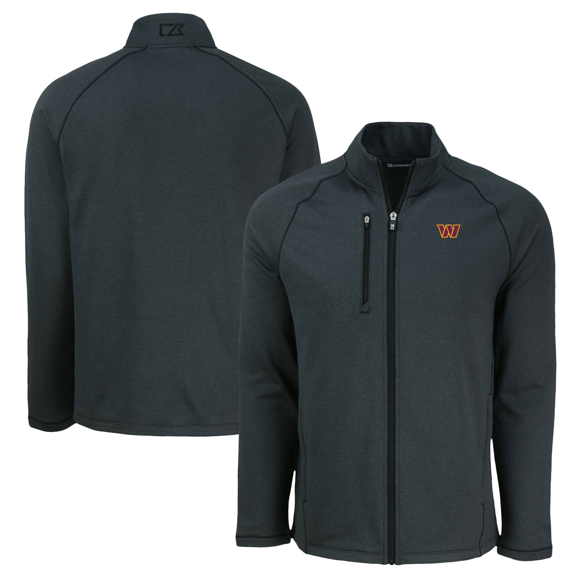 Men's Cutter & Buck Heather Black Washington Commanders Peshastin Eco Fleece Recycled Raglan Tri-Blend Full-Zip Jacket