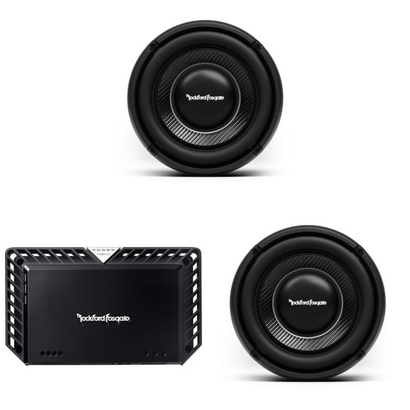 Rockford Fosgate T1S2-10P Power 10" T1 Slim 2Ω SVC Subwoofer for Ported Enclosures with Rockford Fosgate T1000-1BDCP Mono Amplifier