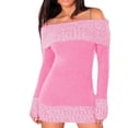 thumbnail image 1 of Gibobby Suéteres de invierno de punto Vestido de suéter de punto con botones para mujer Top largo de punto de patchwork de color sólido (Rosa, XL), 1 of 5