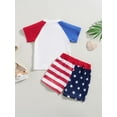 thumbnail image 3 of Wassery 4th of July Baby Boys Independence Day Outfits Cow Letters Print Short Sleeve Crew Neck T-shirt and Stars Stripes Shorts 2Pcs Toddle Summer Casual Outfit Set 0-3T, 3 of 8