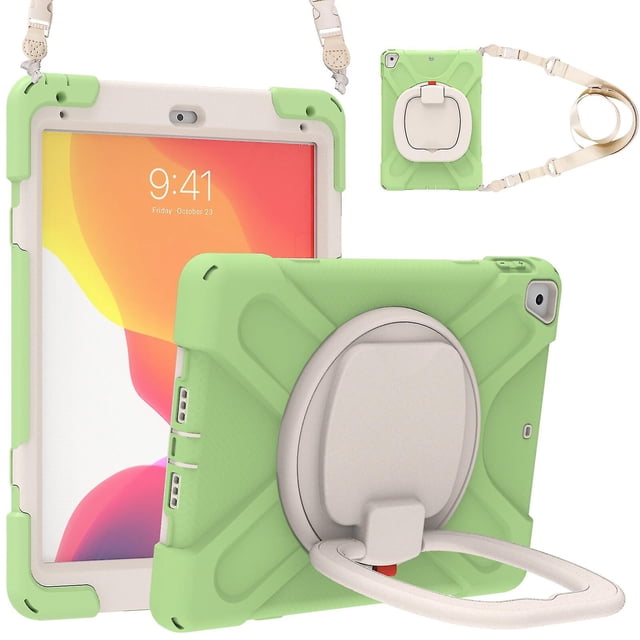 Funda con soporte de anillo ajustable para iPad de 9,7 pulgadas (2018) con correa para el hombro, gran soporte de anillo ajustable, protección contra golpes.