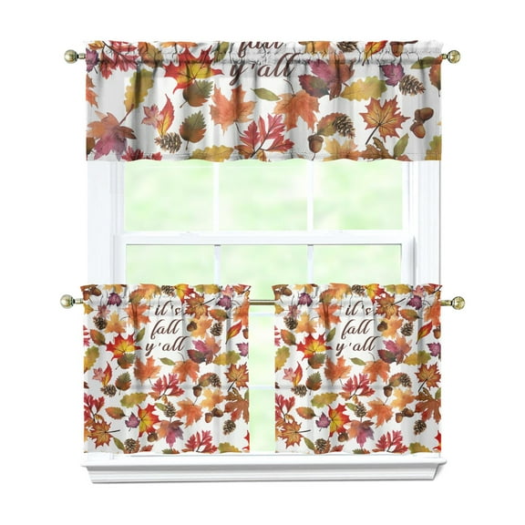 Rod Pocket Kitchen Curtain Set 3-Piece, 27.5x36 Inch Valance & Tier Drapes, Polyester Pongee Cafe Curtains for Living Room, Bathroom, Farmhouse Rustic Country Window Treatments.