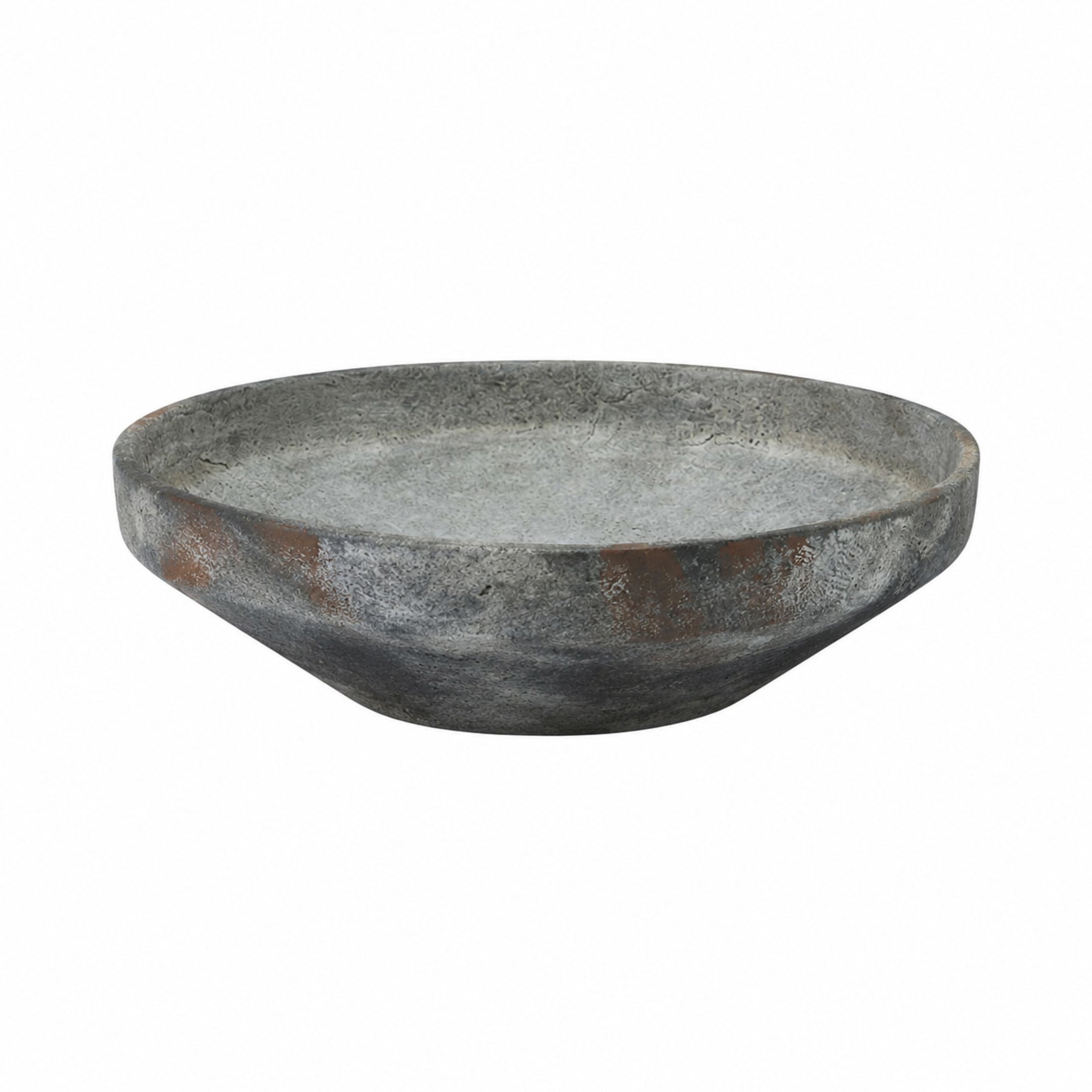 DecMode 12" Round Textured Dark Gray Ceramic Decorative Bowl with Brown Accents