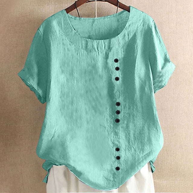 Blouses pour Femmes, T-Shirt à Boutons Imprimé Décontracté Mode d'Été pour Femmes à Col Rond et Manches Courtes