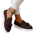 thumbnail image 2 of Domuza Women’s Tassel Platform Loafers, Slip On Canvas Wedge Walking Shoes Non-Slip Casual Daily Footwear Coffee 6.5（EU-37）, 2 of 6