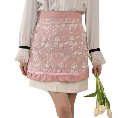 

OOKWE Lace Embroidery Waist Apron with Pocket Fashion Mesh Yarn Cooking Bib for Home Kitchen Bakery Baking Restaurant Waitress Women Uniform